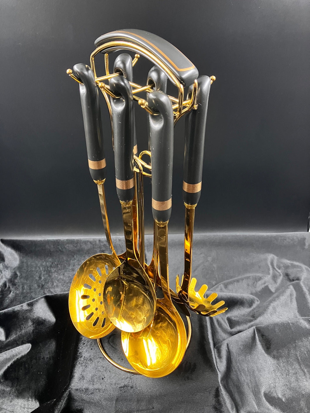 Gold-Plated Kitchen Utensil Set with Stand