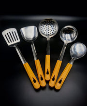 Load image into Gallery viewer, Five Piece Stainless Steel &amp; Beechwood Kitchen Utensil Set
